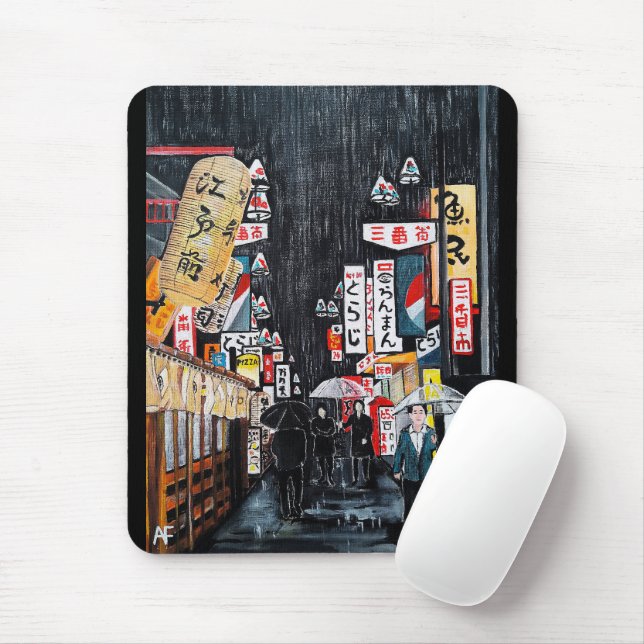 Tokyo-Regen-Gemälde von Alfred Fox Mousepad (Mit Mouse)