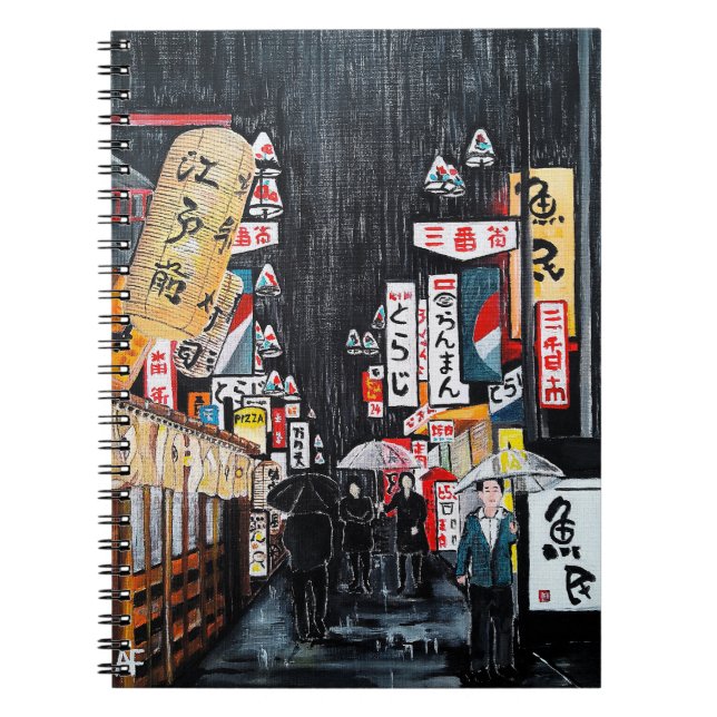 Tokyo-Regen-Gemälde von Alfred Fox Notizblock (Vorderseite)