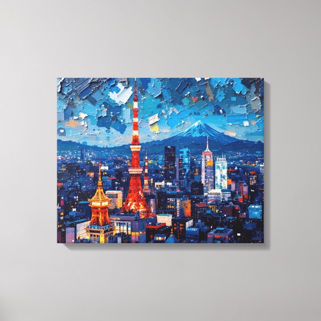 Tokyo Skyline Premium Leinwand Mauer | Nachtstadt (Vorderseite)