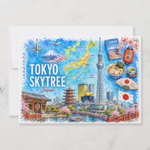 Tokyo Skytree Japan Aquarell Reise Postkarte