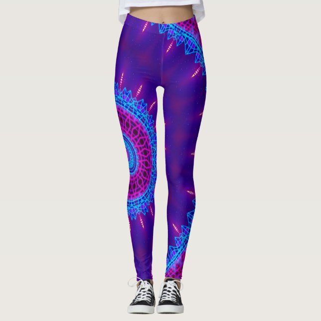 Tokyo-Sonnenuntergang NeonBlacklight RaveMandala Leggings (Vorderseite)