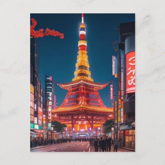 Tokyo Straßen auf der Nachtpostkarte Postkarte (Vorderseite)