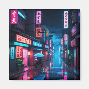 Tokyo Street at Night LoFi Art Magnet