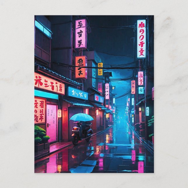 Tokyo Street at Night LoFi Art Postkarte (Vorderseite)