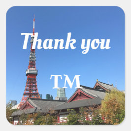 Tokyo Tower and Zojoji Temple Quadratischer Aufkleber