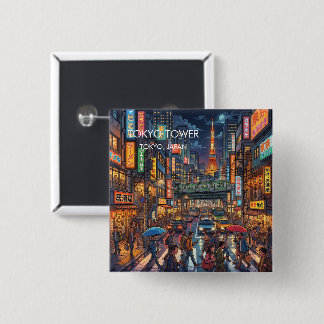 Tokyo Tower bei Nacht Reise Kunst Button