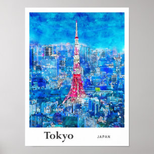 Tokyo Tower Japan Reisen Wasserfarbenhandzeichnung Poster