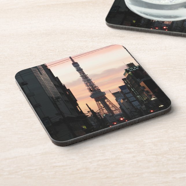 Tokyo Tower Sunrise 東 タ ワ 日 出 京 Getränkeuntersetzer (Linke Seite)