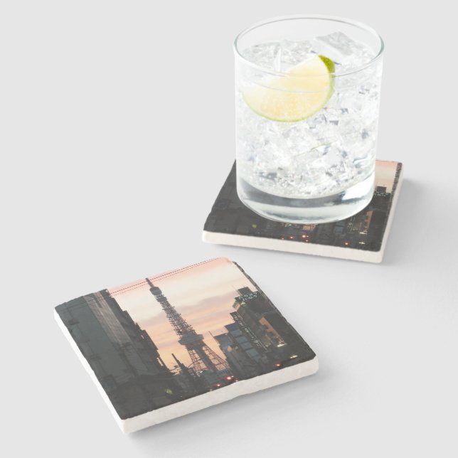 Tokyo Tower Sunrise 東 タ ワ 日 出 京 Steinuntersetzer (Seitenansicht)