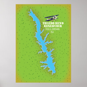 Toledo Bend Reservoir Texas & Louisiana Karte Poster