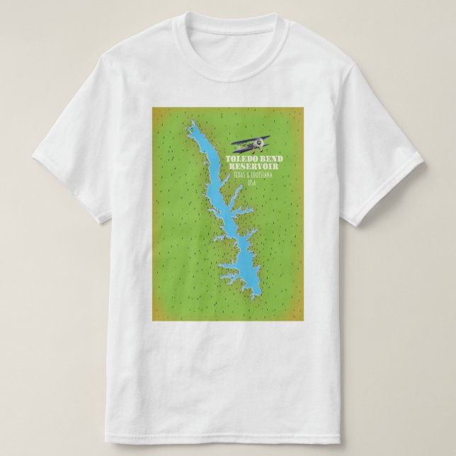 Toledo Bend Reservoir Texas & Louisiana Karte T-Shirt (Design vorne)