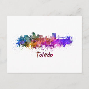 Toledo OH Skyline in Aquarellfarbe Postkarte
