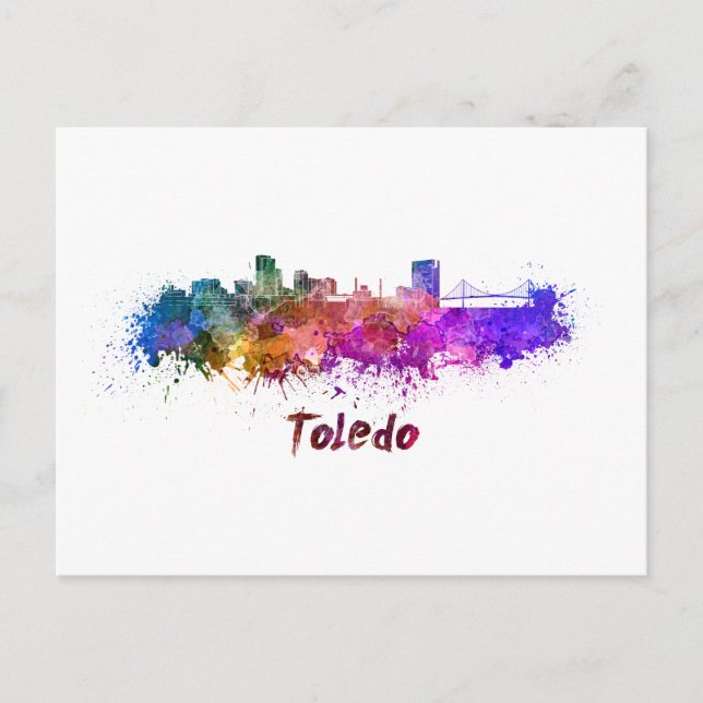 Toledo OH Skyline in Aquarellfarbe Postkarte (Vorderseite)