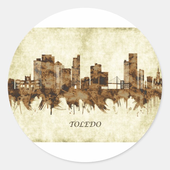 Toledo Ohio Cityscape Runder Aufkleber (Vorderseite)