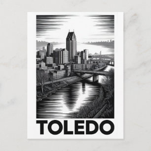 Toledo Ohio Skyline Schwarz Weiß Holzschnitt Postkarte