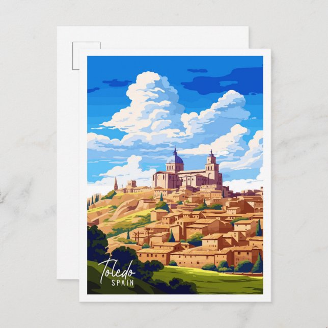 Toledo Spanien Art Vintage Reise Illustration Postkarte (Vorne/Hinten)