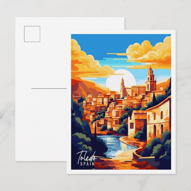 Toledo Spanien Vintage Reise Illustration Postkarte (Vorne/Hinten)