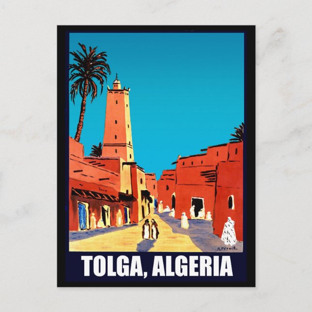 Tolga, Algerien, Stadtzentrum, Vintage-Reise Postkarte (Vorderseite)