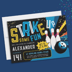 Toll, Lass uns eine farbenfrohe Bowling-Sportparty Einladung