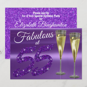 Toll mit 55 Girly Geburtstag Lila Glitter Party Einladung