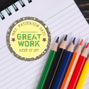 Tolle Arbeit   Personalisierte Lehrer Runder Aufkleber