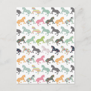 Tolle coole trendige Pferde Muster, vintage floral Postkarte
