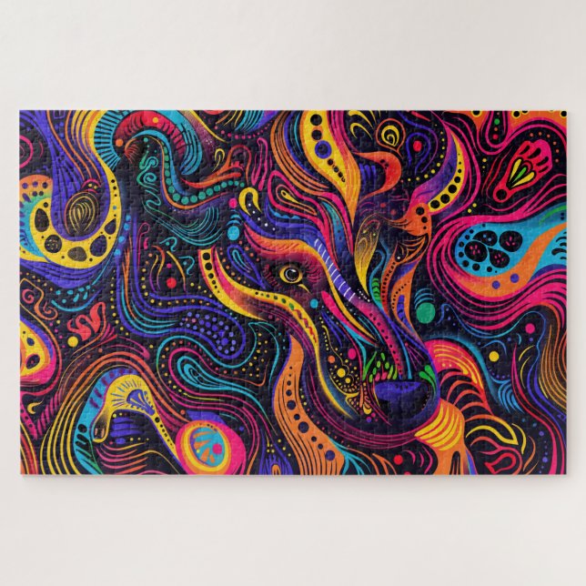 Tolle Farben und abstraktes Hundeporträt Puzzle (Horizontal)