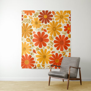 Tolle fröhliche Retro-Daisy verbranntes Orange Gol Wandteppich