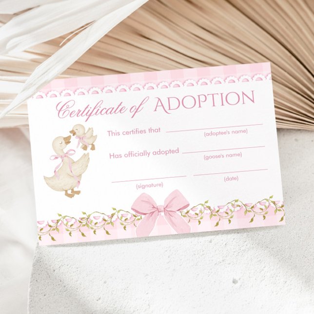 Tolle Gans Adoption Certificate Pink Gingham Einladung (Von Creator hochgeladen)
