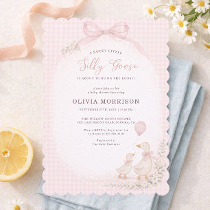 Tolle Gans auf freiem Fuß Rosa Gingham-Baby-Party Einladung