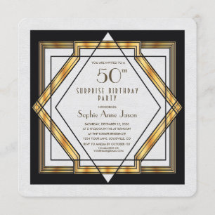Tolle Gatsby Gold Weiße Art Deco 50 Geburtstagsfei Einladung