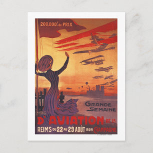 Tolle Luftfahrtwoche - Frau winkt mit Poster Postkarte
