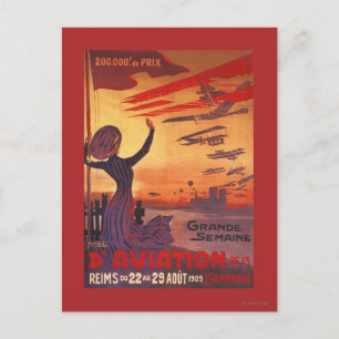Tolle Luftfahrtwoche - Frau winkt mit Poster Postkarte