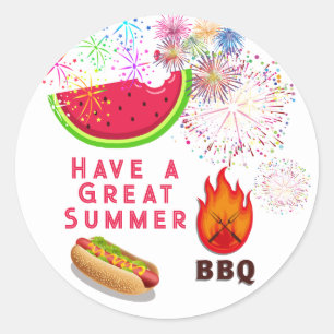 Tolle Sommer-BBQ-Feuerwerk-Hotdog Runder Aufkleber