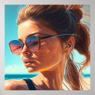 Tolle Sommerzeit   Schöne Frau am Strand Poster