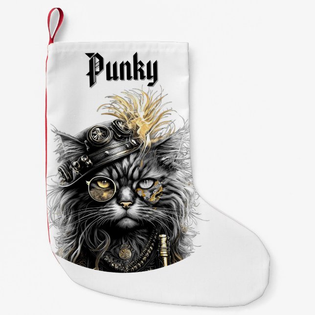 Tolle Steampunk-Katze mit Namen Kleiner Weihnachtsstrumpf (Vorderseite)