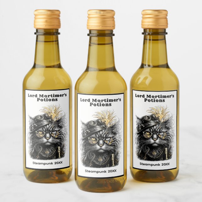 Tolle Steampunk-Katzengeschenke  Weinetikett (Flaschen)