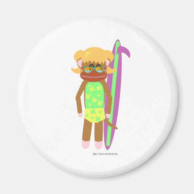 Tolle Surfer-Sockenaffe-Mädchen Magnet (Vorne)