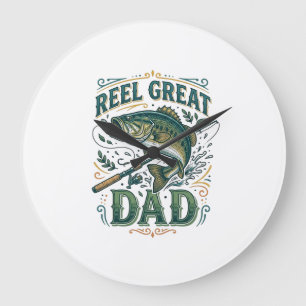 Tolle Vintage-Angler-Vater-Shirt Design Große Wanduhr