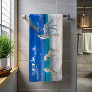 Tollende Einhorn-Fohlen am Strand Personalisiert Strandtuch