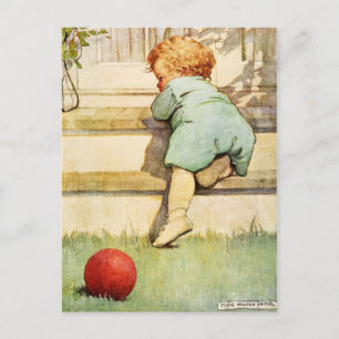 Tollender Babyjunge und roter Ball Postkarte