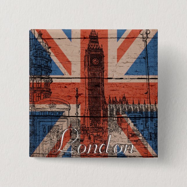 Toller cooler trendiger alter Holz-Grunge-UK-Flagg Button (Vorderseite)
