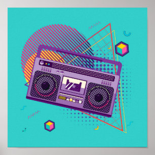 Toller tragbarer Radio-Kassettenspieler aus den 80 Poster