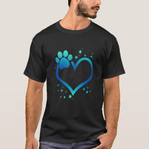 Tolles blaues Pfotenabdruck-Herz-Hund-Katze-Tier T-Shirt