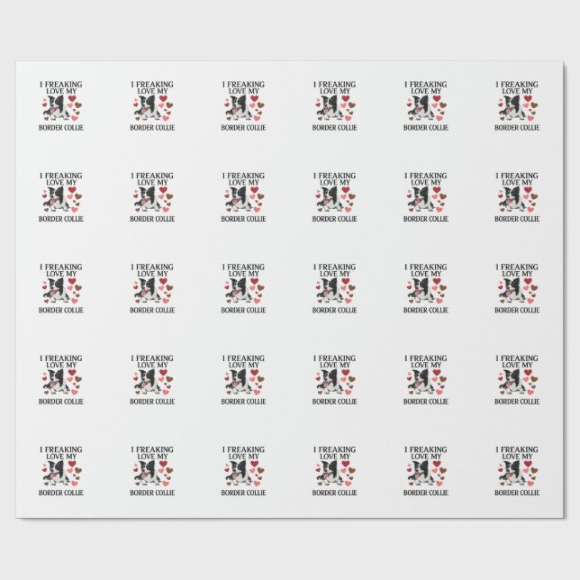 Tolles Border Collie Hund Herz_1 Geschenkpapier (Flach)
