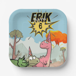 Tolles Dino-Geburtstagsfest, Süße Cartoon-Dinos Pappteller