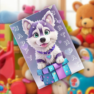 Tolles Geschenk: Husky-Welpe feiert Geburtstag  Karte