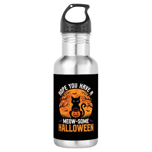 Tolles Halloween-Schwarzes-Katze Edelstahlflasche (Vorderseite)
