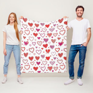 Tolles Handgezeichnetes Valentinstag-Herzen-Muster Fleecedecke