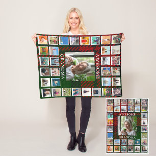 Tolles Oma-Foto-Collage Schwarz-Rot-Tartan Fleecedecke